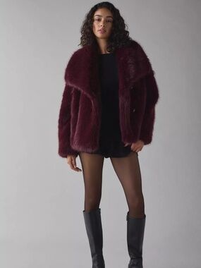 Azalea Wang Faux Fur Coat – Burgundy (Size L, NWT)